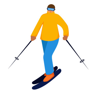 穿黄色衣服双板滑雪人物
