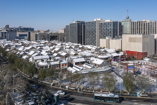 鸟瞰济南宽厚里雪景