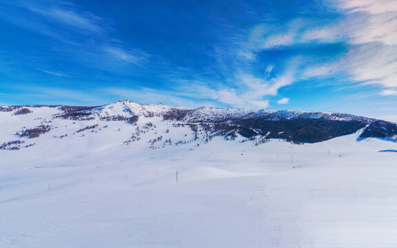 新疆的雪山森林冬天雪景