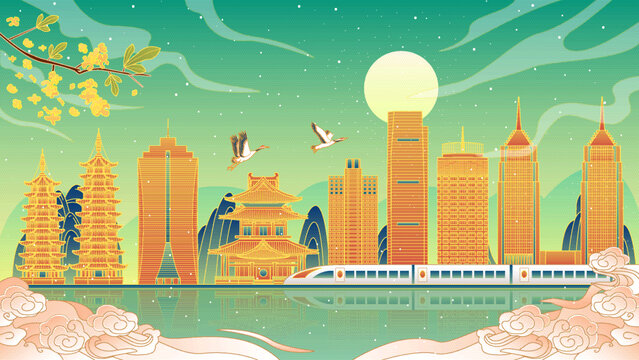 桂林国潮风城市建筑矢量插画