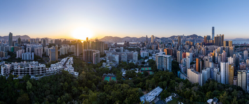 香港清晨航拍全景