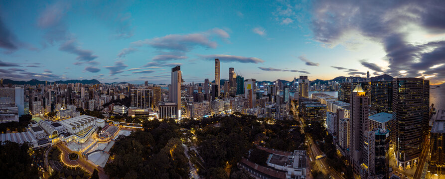 香港清晨航拍全景