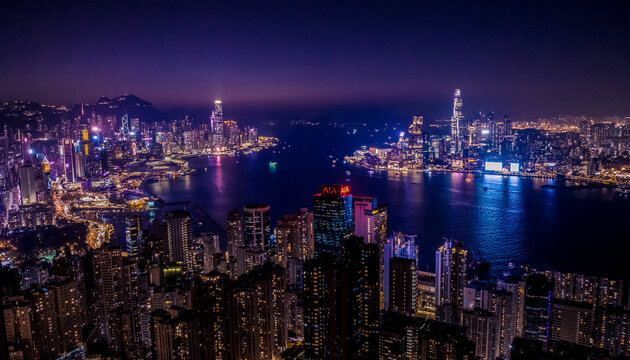 香港维多利亚夜景全景