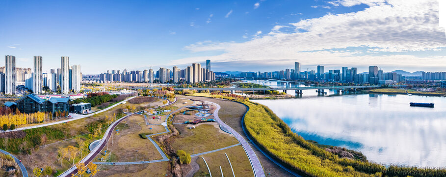 上虞秋日城市风光航拍