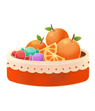 新年果盘水果橘子糖果插画