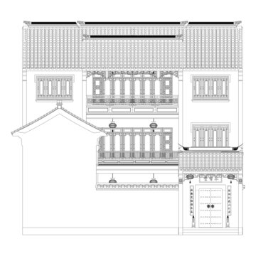 中式住宅正立面线稿