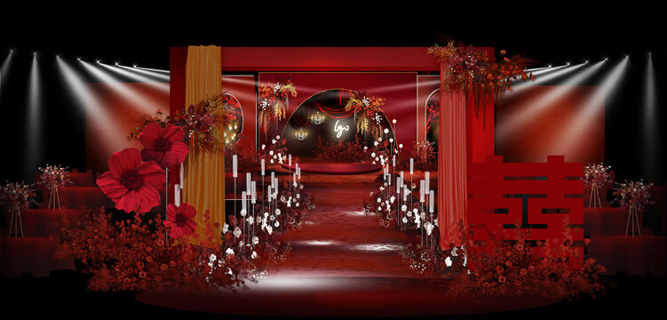 黑红色婚礼宴会厅效果图
