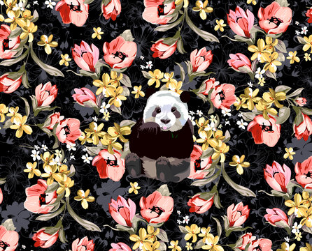 黑底粉红花熊猫