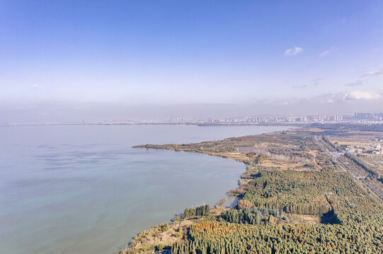 云南昆明捞鱼河湿地公园航拍