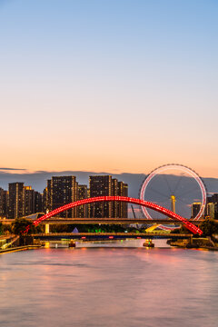 中国天津海河天津眼城市建筑夜景