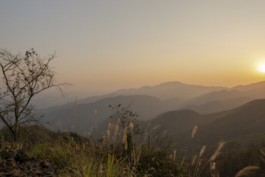 山景日落夕阳