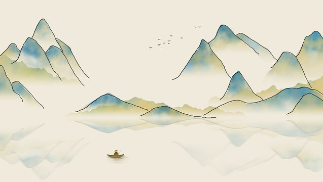 简约新中式山水画