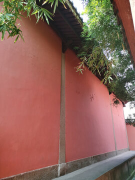 红墙弄堂古建筑竹林寺院寺庙