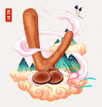 鹿茸插画手绘