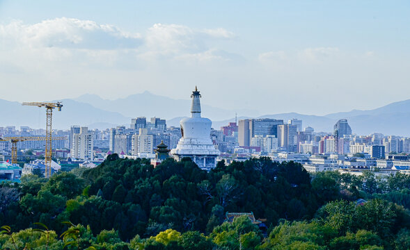 俯拍北海公园白塔北京建筑