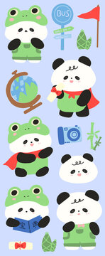 旅行青蛙小熊猫咕卡贴纸