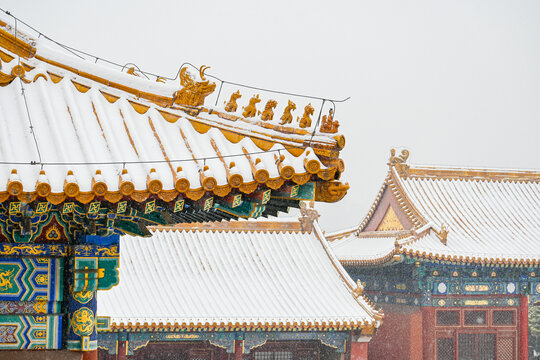 故宫雪景古代建筑下雪北京雪景