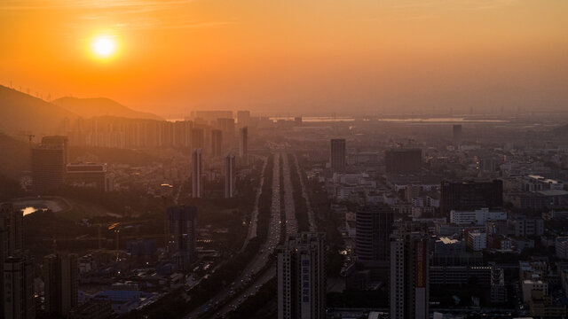 珠海九洲大道日落夕阳