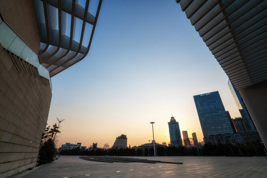 城市CBD公共建筑局部特写