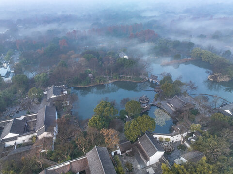 云雾下的杭州西溪显地公园