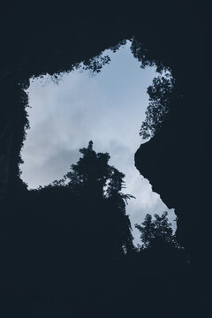 广西河池凤山喀斯特洞穴内望天空
