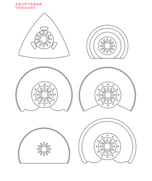 多功能锯片线描图工具线稿图