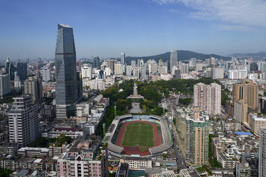 广州航拍省体育场城市建筑风光