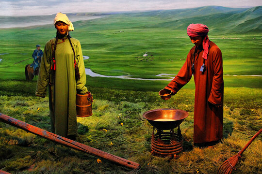蒙古族熬制酥油茶场景