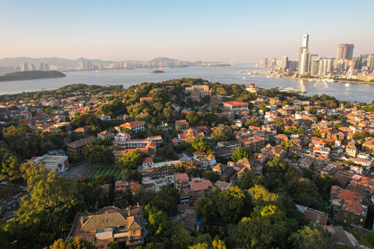 航拍厦门鼓浪屿建筑风光