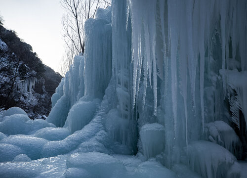 冬季冰天雪地里的冰柱