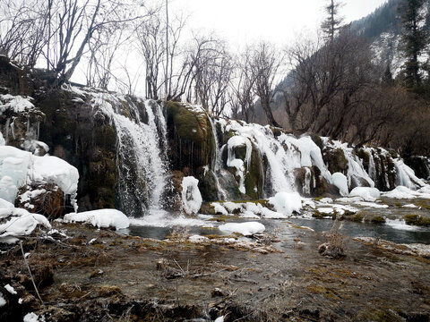 九寨沟冬季瀑布