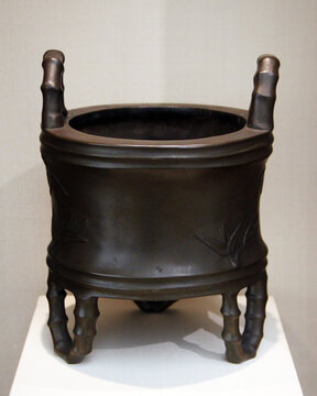 清代竹节形铜炉