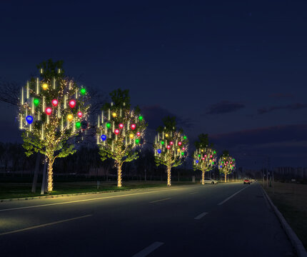 节日彩灯夜景亮化树木挂灯设计