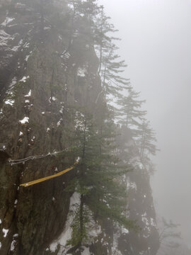 老君山悬崖雾雪景