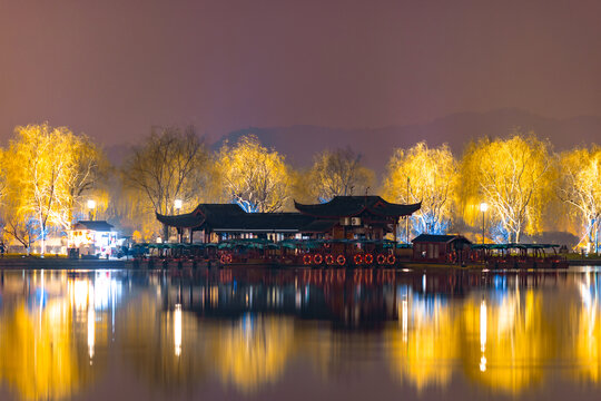 杭州西湖白堤夜景