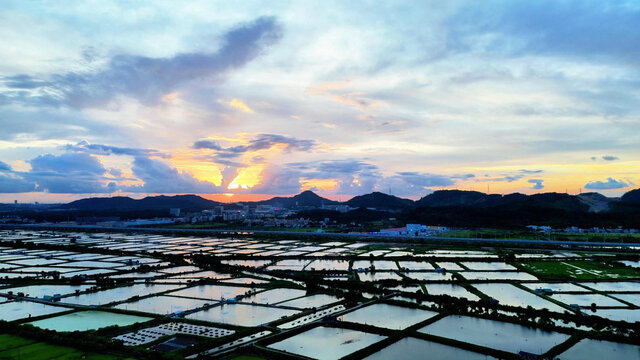 中山南朗镇乡村夕阳航拍