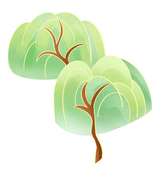 中式国潮柳树插画