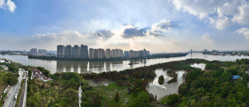 广州大学城小谷围岛全景