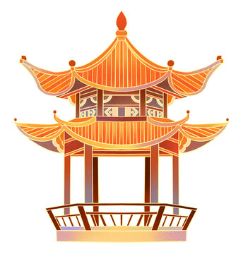 简约中式建筑手绘插画