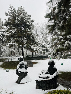 大雁塔西广场公园雪景