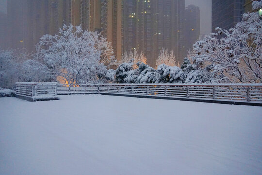 长沙北辰三角洲的雪景