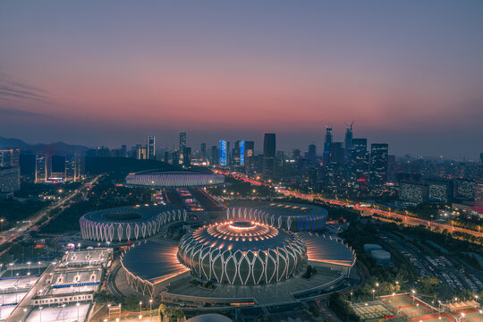 山东济南奥体中心航拍夜景