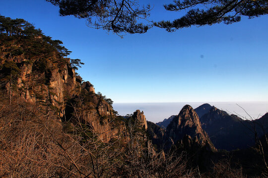 黄山远眺黄山晨色