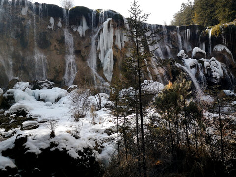 九寨沟冬季瀑布景观