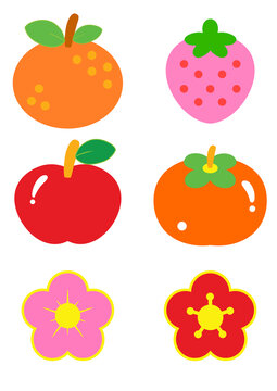 新年春节小物件水果花朵矢量插画