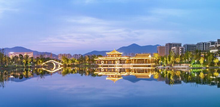 杭州桃花湖公园夜景