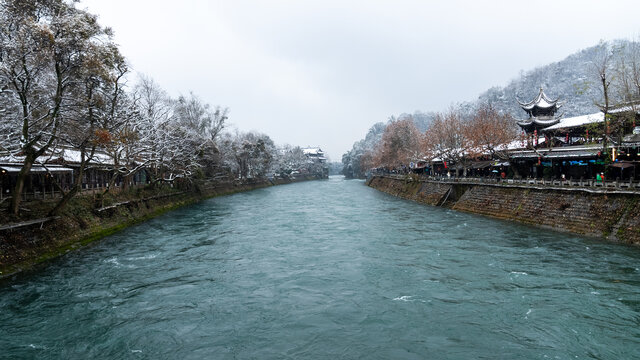 成都都江堰雪景