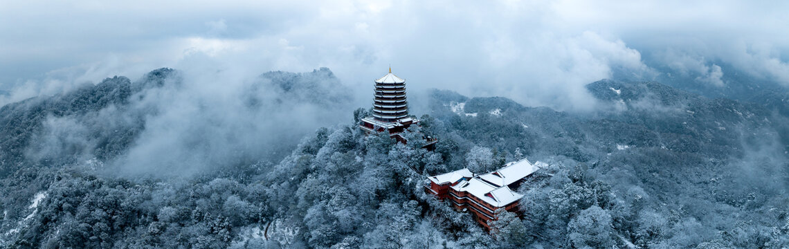 青城山老君阁雪景全景图