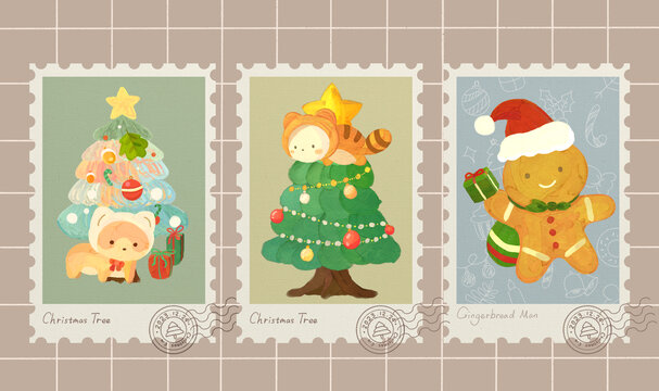 圣诞卡通厚涂油画棒邮票