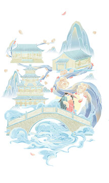 中国风建筑节日节气插画